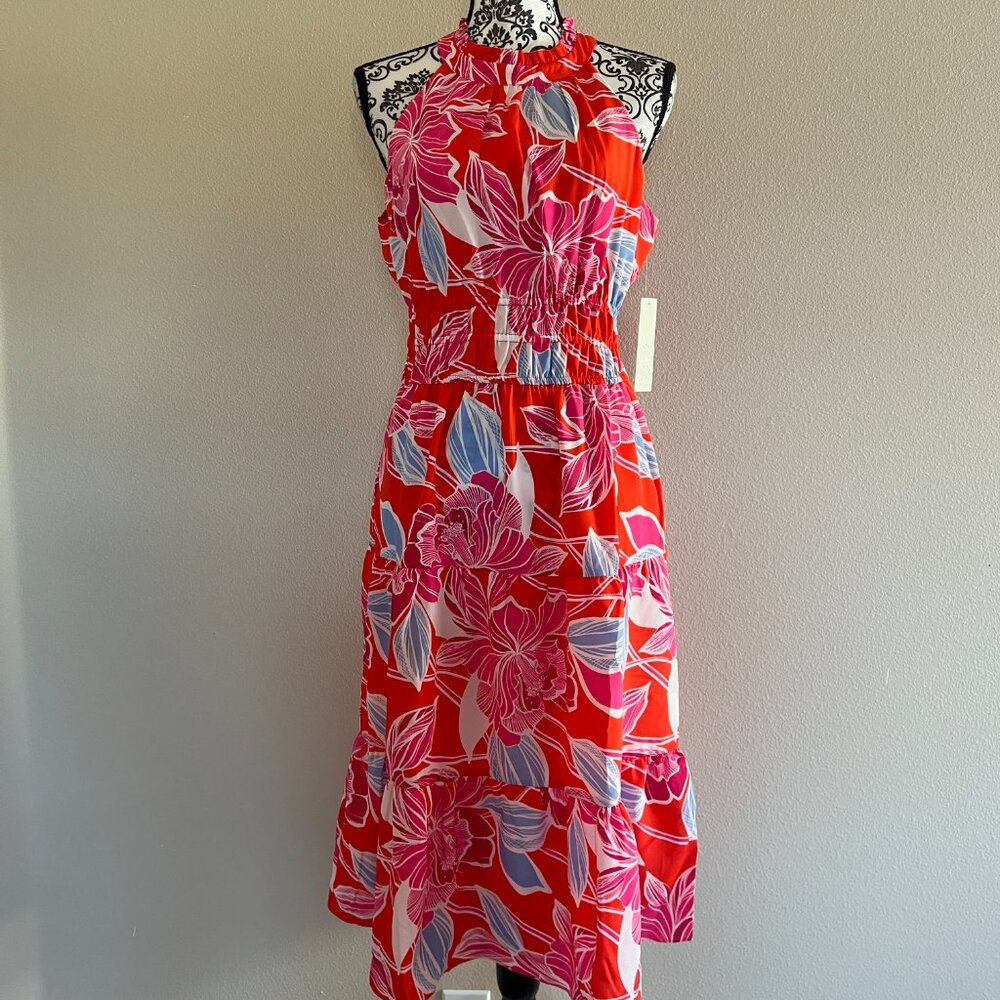 Eliza J - Halter Tiered Midi Dress - Size 8 - Poppy Red Floral - Picture 3 of 11